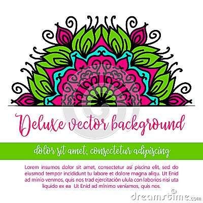 Square invite template. Vector invitation with mandala design element. Round flower ornament. Decorative vintage print Vector Illustration