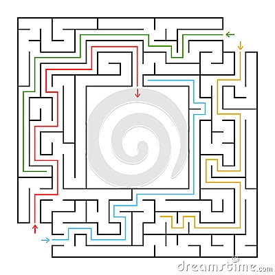 A square labyrinth. Choose the right path to get into the center of the maze. Simple flat vector isolated illustration. With a Vector Illustration