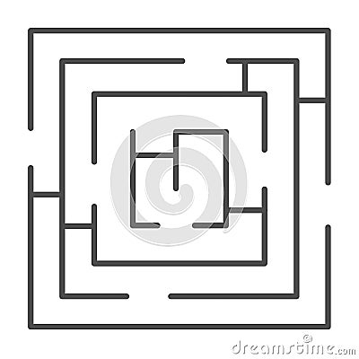 Square maze with entrance and exit thin line icon, logical game concept. Vector graphics. Labyrinth with square shape Vector Illustration