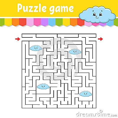 Square maze. Game for kids. Funny cloud. Puzzle for children. Labyrinth conundrum. Color vector illustration. Find the right path Vector Illustration