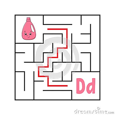 Square maze. Game for kids. Funny quadrate labyrinth. Education worksheet. Activity page. Puzzle for children. Cute cartoon style Vector Illustration