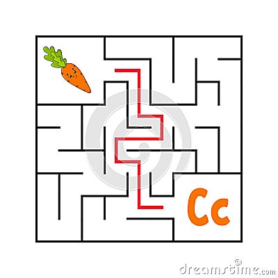 Square maze. Game for kids. Funny quadrate labyrinth. Education worksheet. Activity page. Puzzle for children. Cute cartoon style Vector Illustration