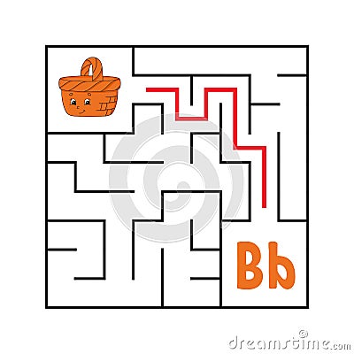 Square maze. Game for kids. Funny quadrate labyrinth. Education worksheet. Activity page. Puzzle for children. Cute cartoon style Vector Illustration