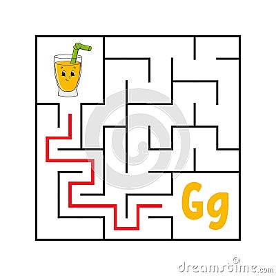 Square maze. Game for kids. Funny quadrate labyrinth. Education worksheet. Activity page. Puzzle for children. Cute cartoon style Vector Illustration