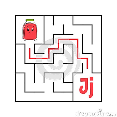 Square maze. Game for kids. Funny quadrate labyrinth. Education worksheet. Activity page. Puzzle for children. Cute cartoon style Vector Illustration