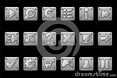 Square metallic gray buttons for game GUI. Vector Illustration