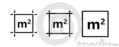 Square Meter icon. M2 sign. Flat area in square metres . Measuring land area icon. Place dimension pictogram. Vector Vector Illustration