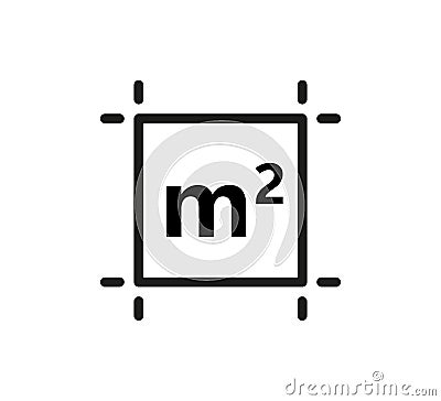 Square Meter icon. M2 sign. Flat area in square metres . Measuring land area icon. Place dimension pictogram. Vector Vector Illustration