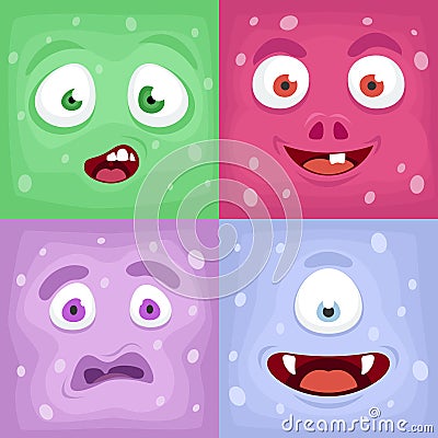 Square monster faces icons Vector Illustration