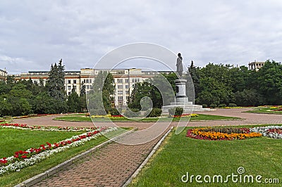 Square with a monument to the founder of Moscow University M.V. Lomonosov Stock Photo