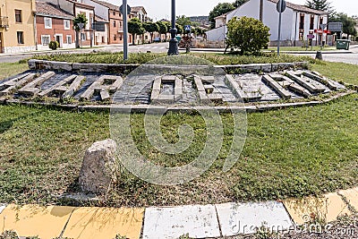 Square with the name of the town of Alar del Rey, Palencia, Spain Editorial Stock Photo