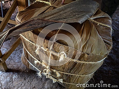 Square packaged block of tobacco leaves, Vinales Cuba Stock Photo