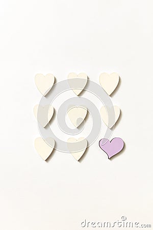 Square from paper Valentine`s hearts with soft shadows. Stock Photo