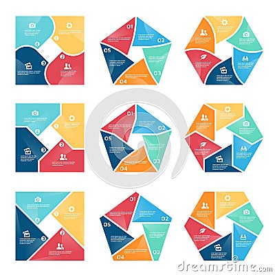 Square pentagon and hexagon chart infographic part four, part Five and part six vector set design Vector Illustration