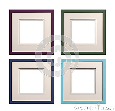 Square picture frames mauve, green, blue, cyan with card insert, Stock Photo