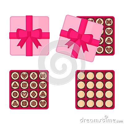 Square pink box of chocolates for Valentine`s Day Stock Photo