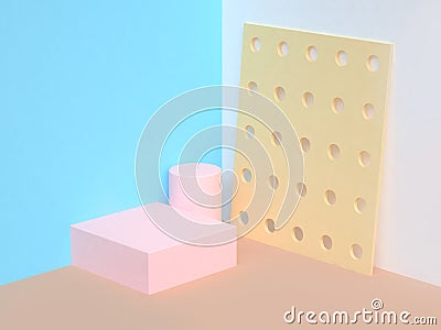 square pink podium blue white wall abstract corner scene 3d render Stock Photo