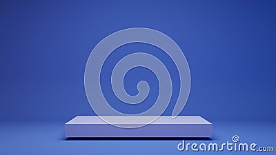 A square podium for various objects on a blue background in the studio. 3D render Stock Photo