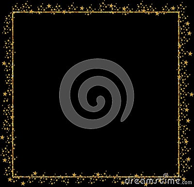 Square or rectangular Gold Frame with Sparkling stars Stock Photo