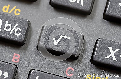 Square root math operation symbol, sqrt icon on a scientific calculator button, key object macro detail extreme closeup, nobody Stock Photo
