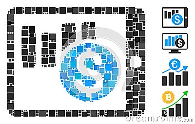 Square Sales Chart on PDA Icon Vector Collage Stock Photo