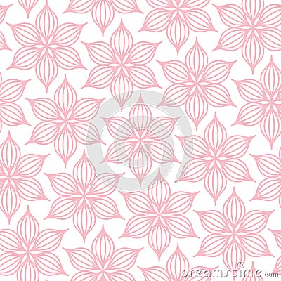 Seamless Pattern Big Flowers Line Pink And White Vector Illustration