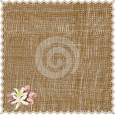 Square serviette, napkin, coverlet,dolly with grunge striped weave pattern and applique with flowers in brown, beige colors with Vector Illustration
