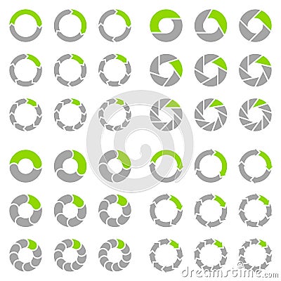 Square Set Of Different Pie Charts Arrows Gray And Green Vector Illustration