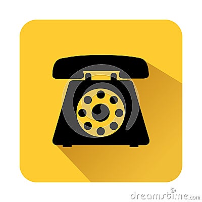 Square shape with black silhouette antique phone icon Vector Illustration