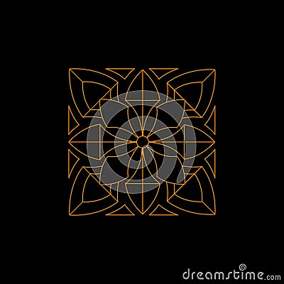 Square Shape Doodle Ornamental Figure In Black And Orange Color Decorative Element Illustration Vector Illustration