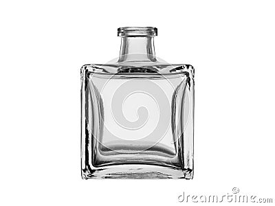 Square-shaped perfume and cologne bottle. Blank, isolated on a white background Stock Photo