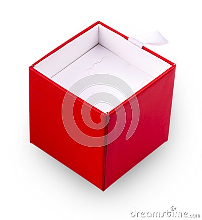 Square shiny red gift box isolated on white Stock Photo