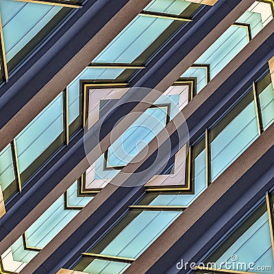 Square Shiny teal windows of an office building Stock Photo
