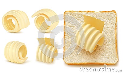 Square slices of bread with butter curl Vector Illustration