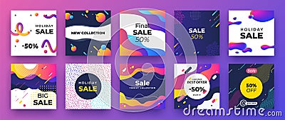 Square social media banner. Fashion sale design, promotion graphic layout template. Vector trendy discount ad mockup Vector Illustration