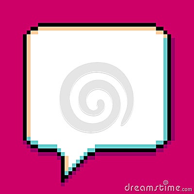 Square speech bubble pixel art doodle style blank text box on bright magenta backdrop, Computer games graphics vector Vector Illustration