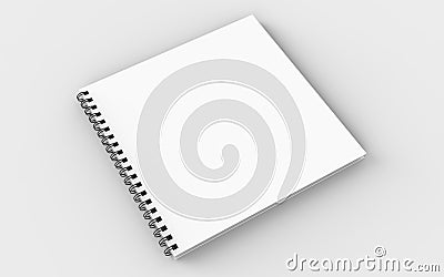 Square spiral binding notebook mock up isolated on soft gray background. 3D illustrating. Stock Photo