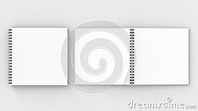 Square spiral binding notebook mock up isolated on soft gray background. 3D illustrating. Stock Photo