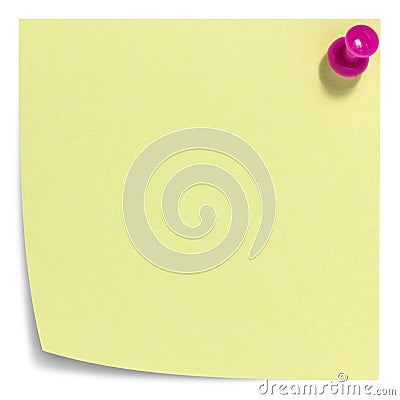 Square sticky note with pink pin, and shadow Stock Photo