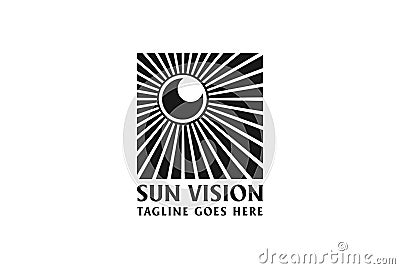 Square Sun with Eye Camera Optic Vision Logo Design Vector Vector Illustration