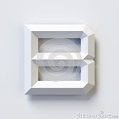 Square three dimensional font, white, simple, geometric, casting shadow on the background wall, 3d rendering, letter B Cartoon Illustration