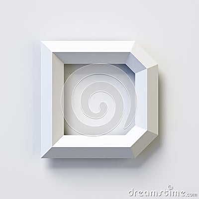 Square three dimensional font, white, simple, geometric, casting shadow on the background wall, 3d rendering, letter D Cartoon Illustration