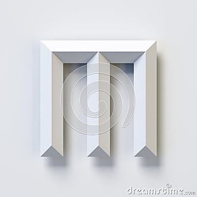 Square three dimensional font, white, simple, geometric, casting shadow on the background wall, 3d rendering, letter M Cartoon Illustration