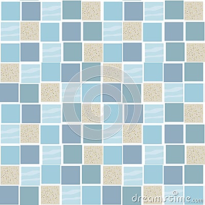 Square tiles of navy blue shades and beige with a sand texture drawn vector seamless pattern. Vector Illustration