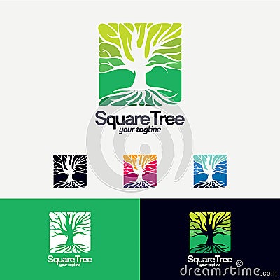 Square Tree Logo Design Template Vector Illustration