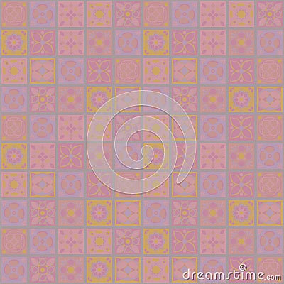 Square vector ornaments, tender light sugary sweetly doll-like pink flowers tile flowers mosaic oriental folk homemade fairground Vector Illustration