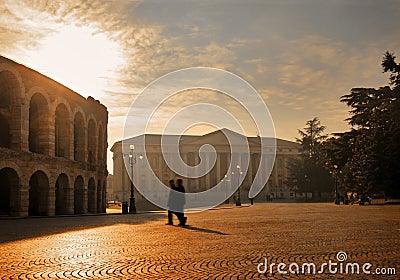 Square with Verona's Roman Arena Stock Photo