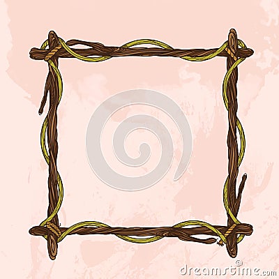 Square vintage frame made of branches. Decorative element for design work in the boho style Stock Photo