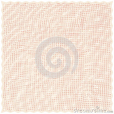 Square weave lacy serviette, napkin, tablecloth, doily with wavy fringe in pastel beige, orange colors isolated on white Vector Illustration
