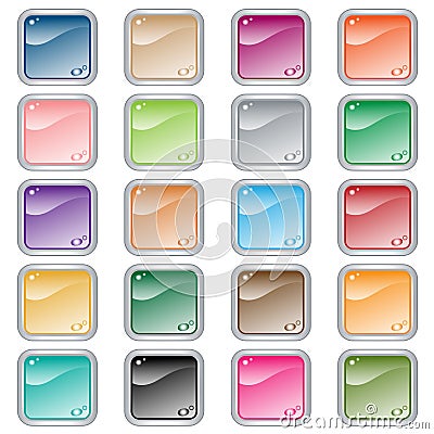 Square web buttons set of 20 in assorted colors Vector Illustration